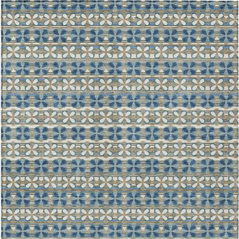8' X 10' Teal Blue And Black Striped Washable Indoor Outdoor Area Rug Homeroots Outdoor