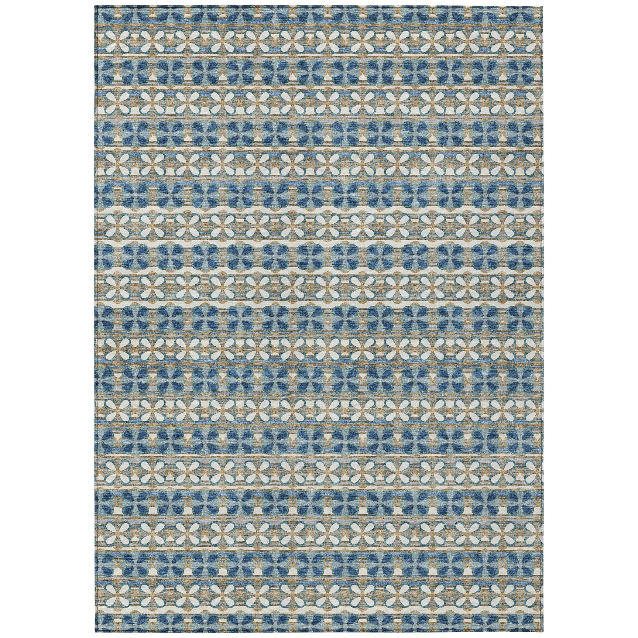 8' X 10' Teal Blue And Black Striped Washable Indoor Outdoor Area Rug Homeroots Outdoor