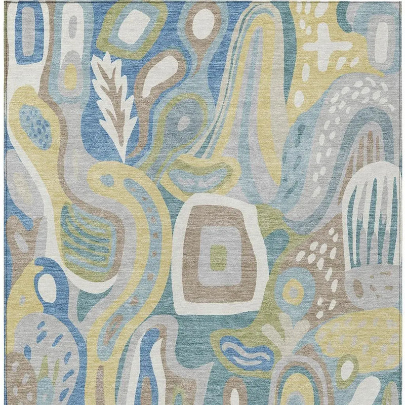 8' X 10' Teal Blue And Blue Abstract Washable Indoor Outdoor Area Rug Homeroots Outdoor
