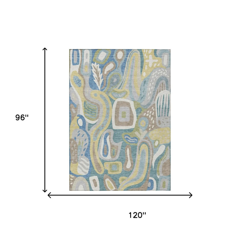 8' X 10' Teal Blue And Blue Abstract Washable Indoor Outdoor Area Rug Homeroots Outdoor