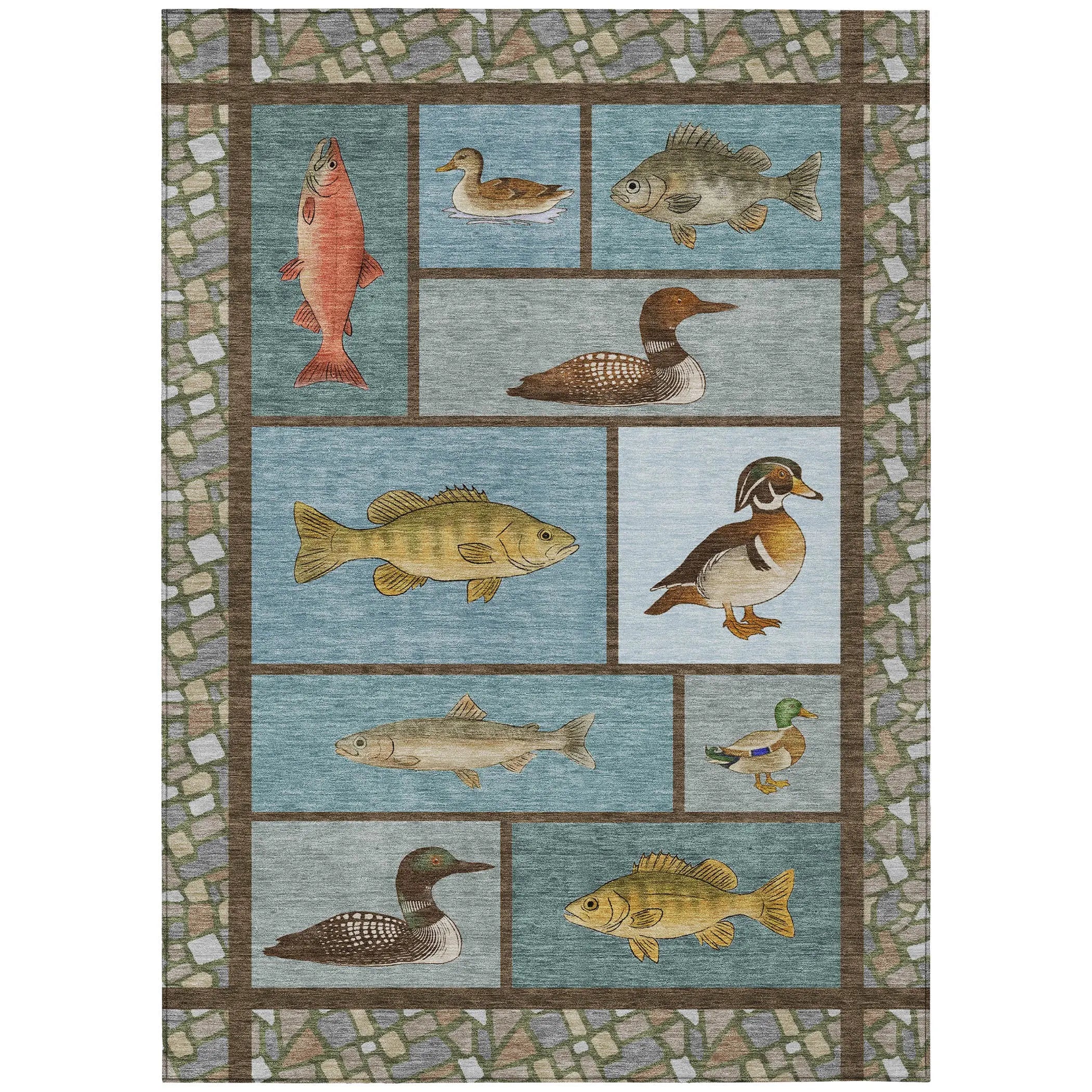 8' X 10' Teal Blue And Blue Floral Medallion Washable Indoor Outdoor Area Rug Homeroots Outdoor
