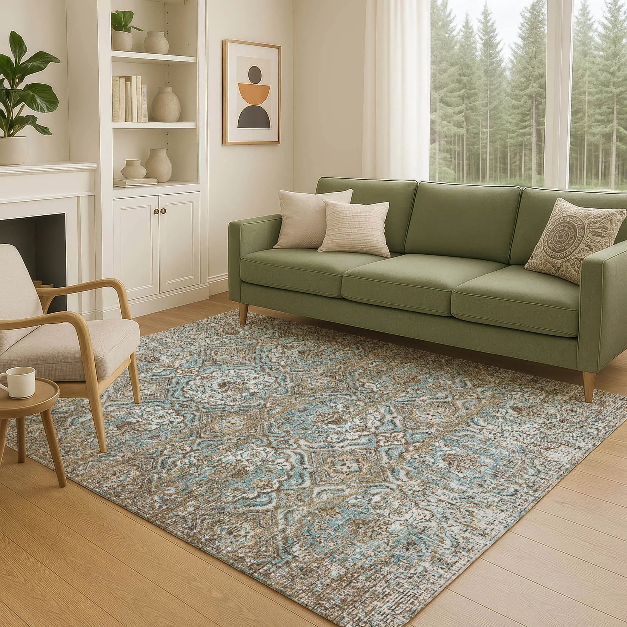 8' X 10' Teal Blue And Blue Floral Washable Indoor Outdoor Area Rug Homeroots Outdoor