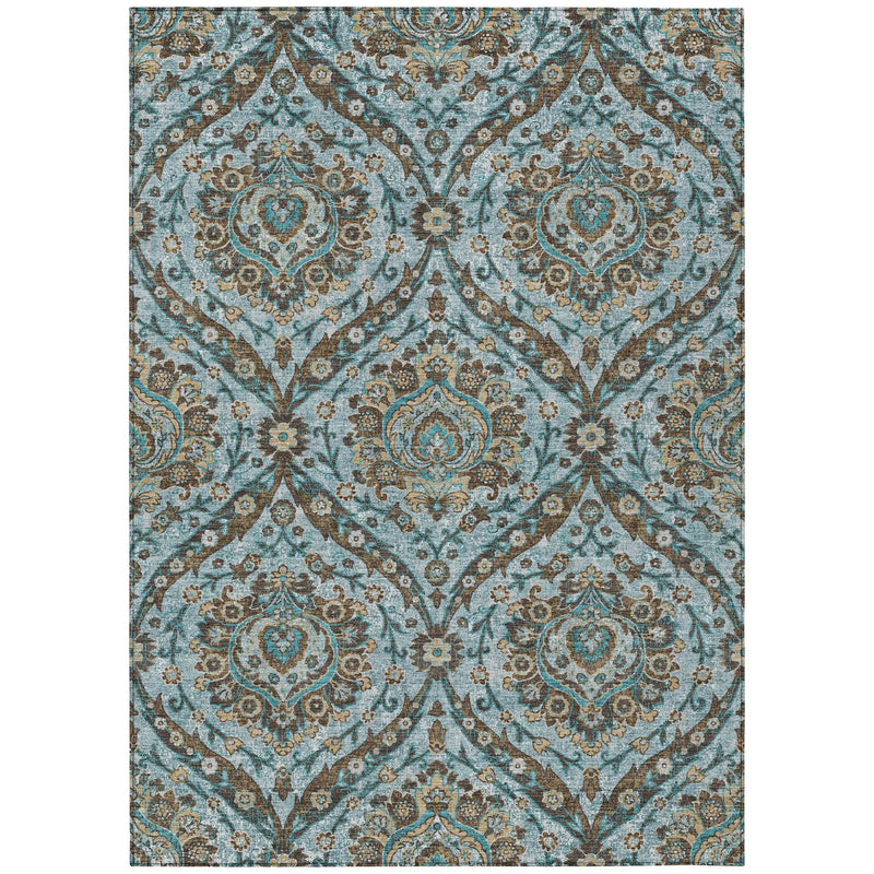 8' X 10' Teal Blue And Blue Floral Washable Indoor Outdoor Area Rug Homeroots Outdoor