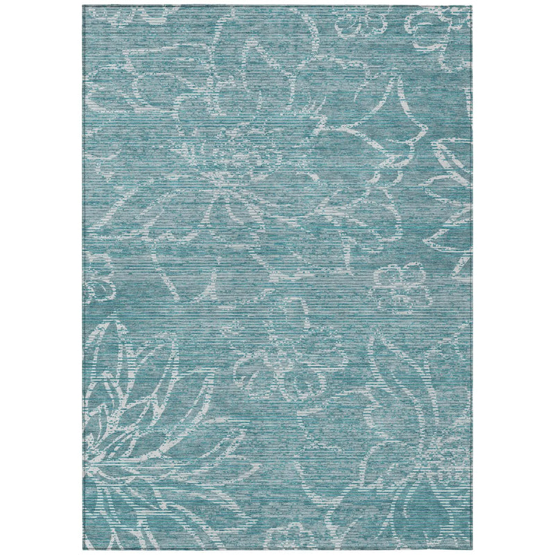 8' X 10' Teal Blue And Blue Floral Washable Indoor Outdoor Area Rug Homeroots Outdoor