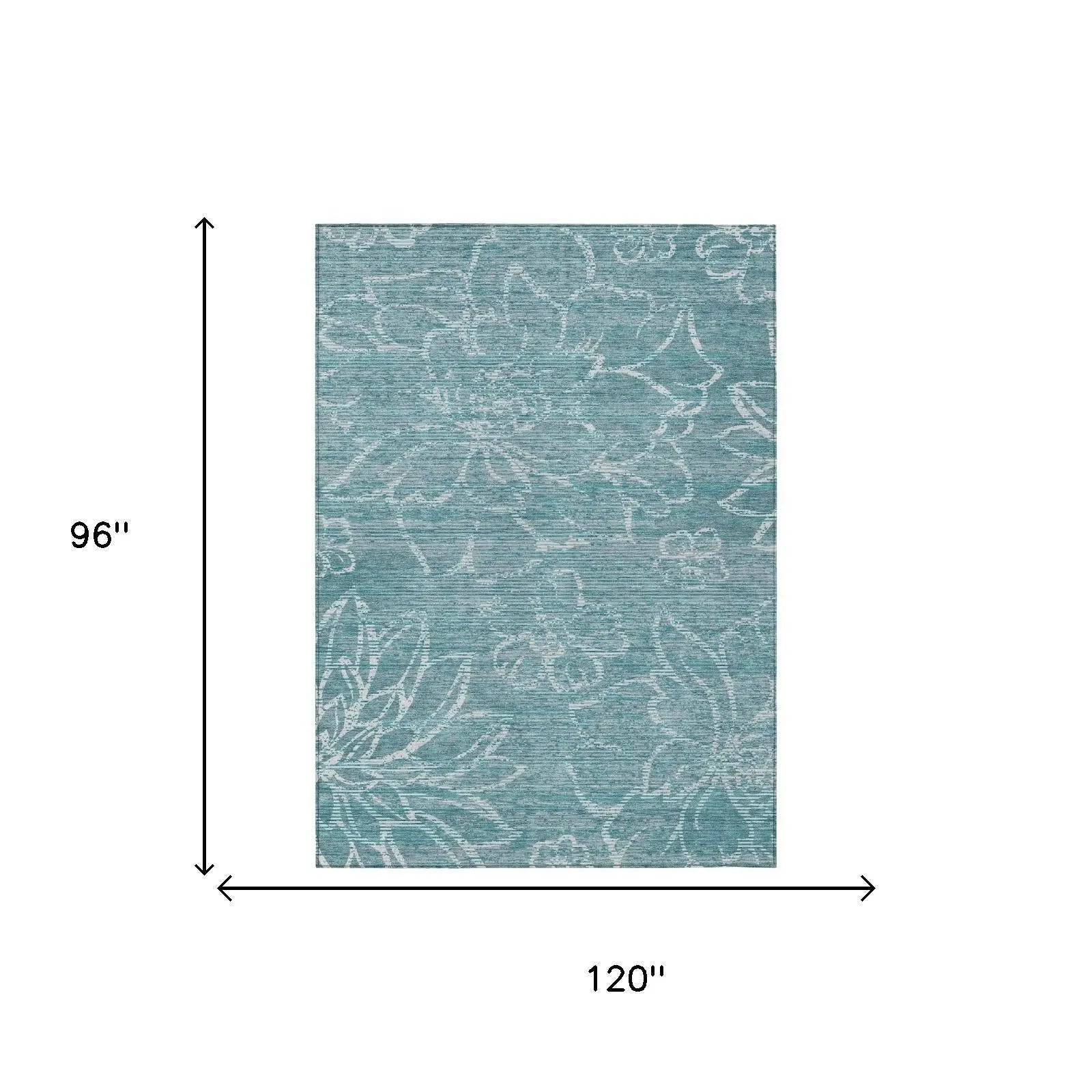 8' X 10' Teal Blue And Blue Floral Washable Indoor Outdoor Area Rug Homeroots Outdoor