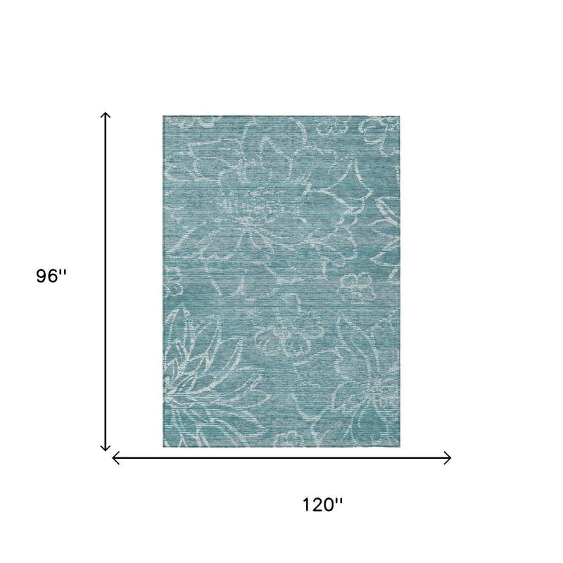 8' X 10' Teal Blue And Blue Floral Washable Indoor Outdoor Area Rug Homeroots Outdoor