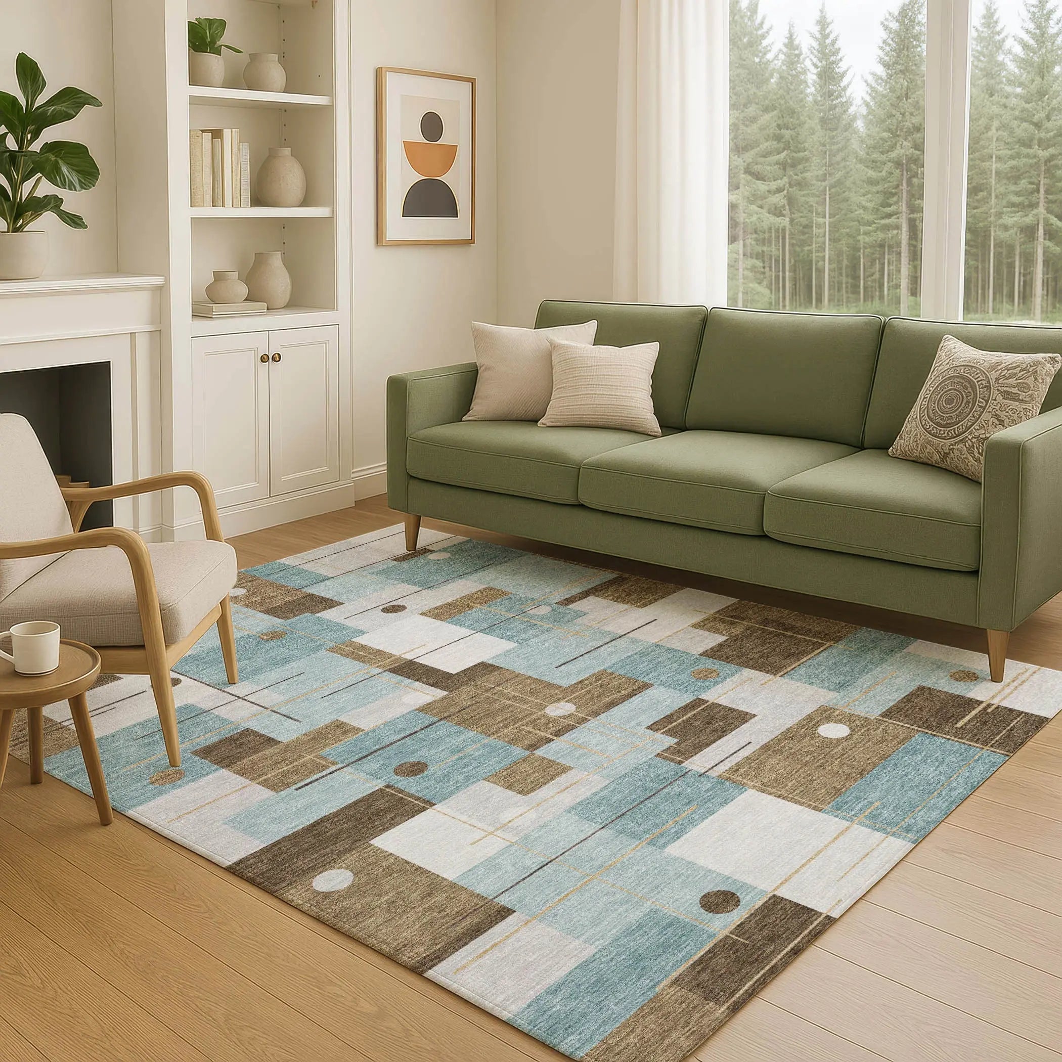 8' X 10' Teal Blue And Blue Geometric Washable Indoor Outdoor Area Rug Homeroots Outdoor