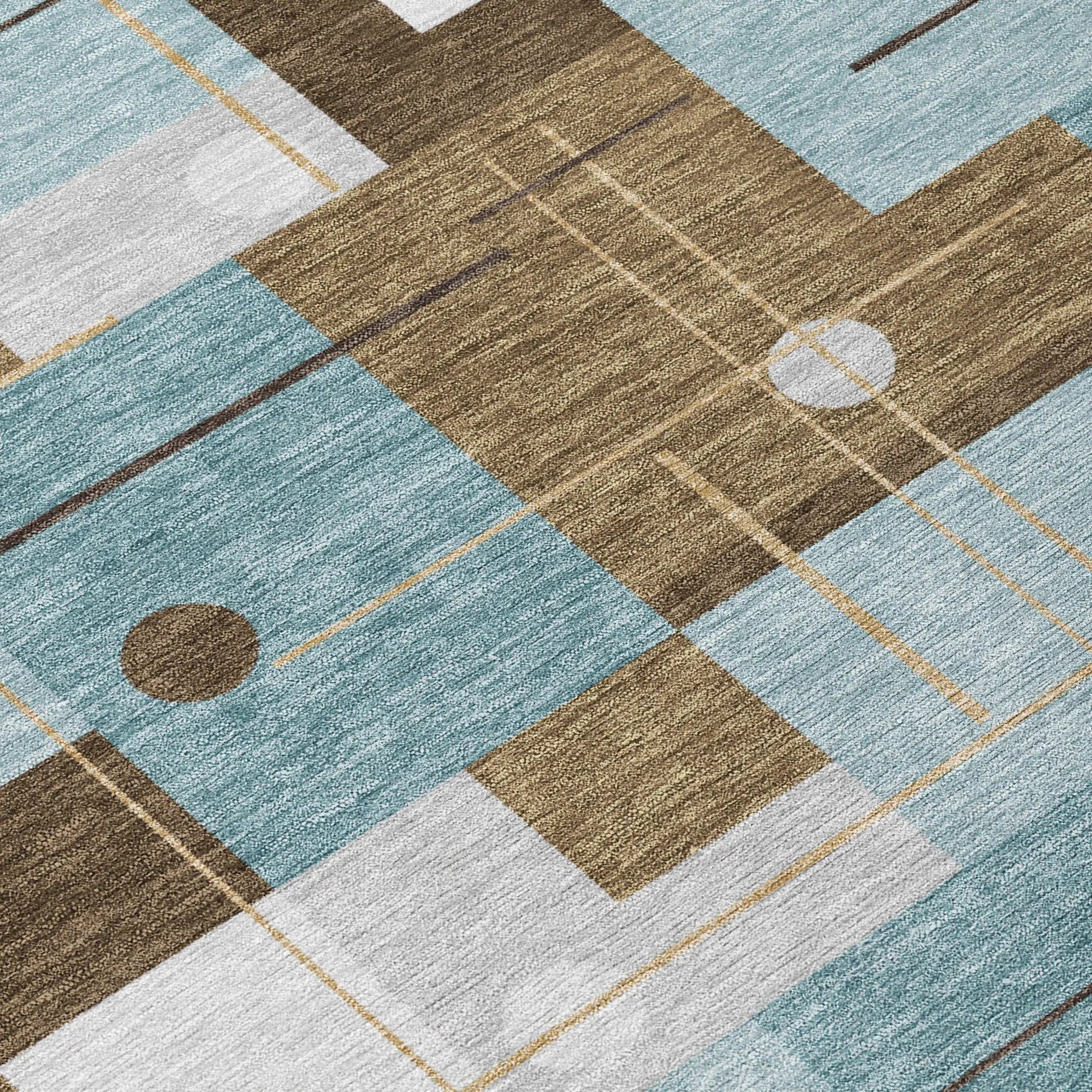 8' X 10' Teal Blue And Blue Geometric Washable Indoor Outdoor Area Rug Homeroots Outdoor