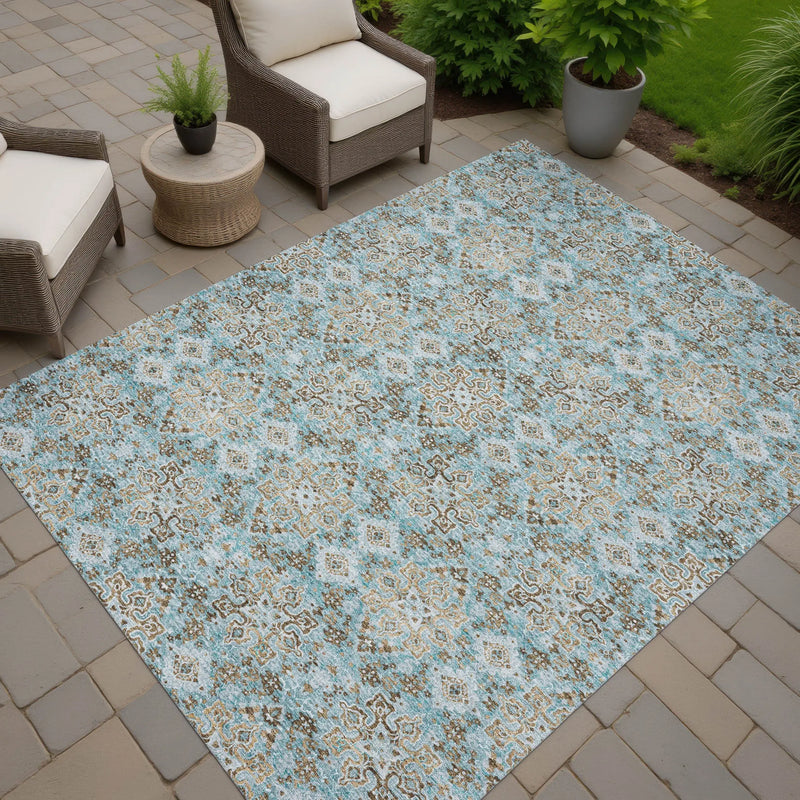 8' X 10' Teal Blue And Blue Oriental Washable Indoor Outdoor Area Rug Homeroots Outdoor