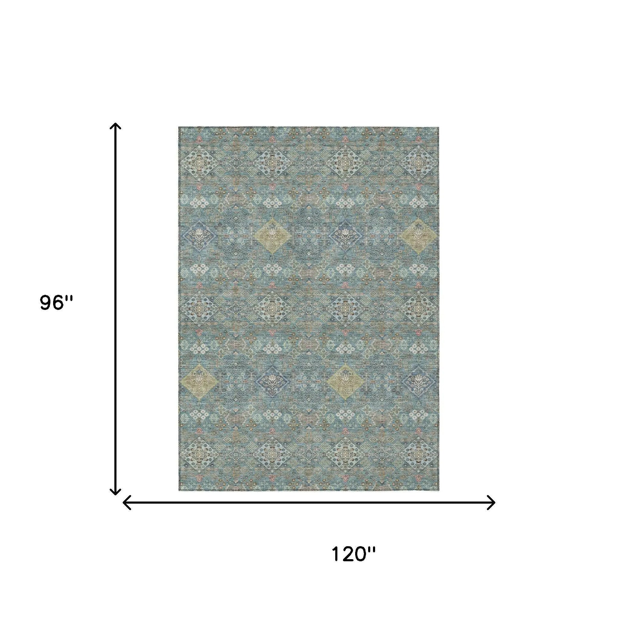 8' X 10' Teal Blue And Blue Oriental Washable Indoor Outdoor Area Rug Homeroots Outdoor