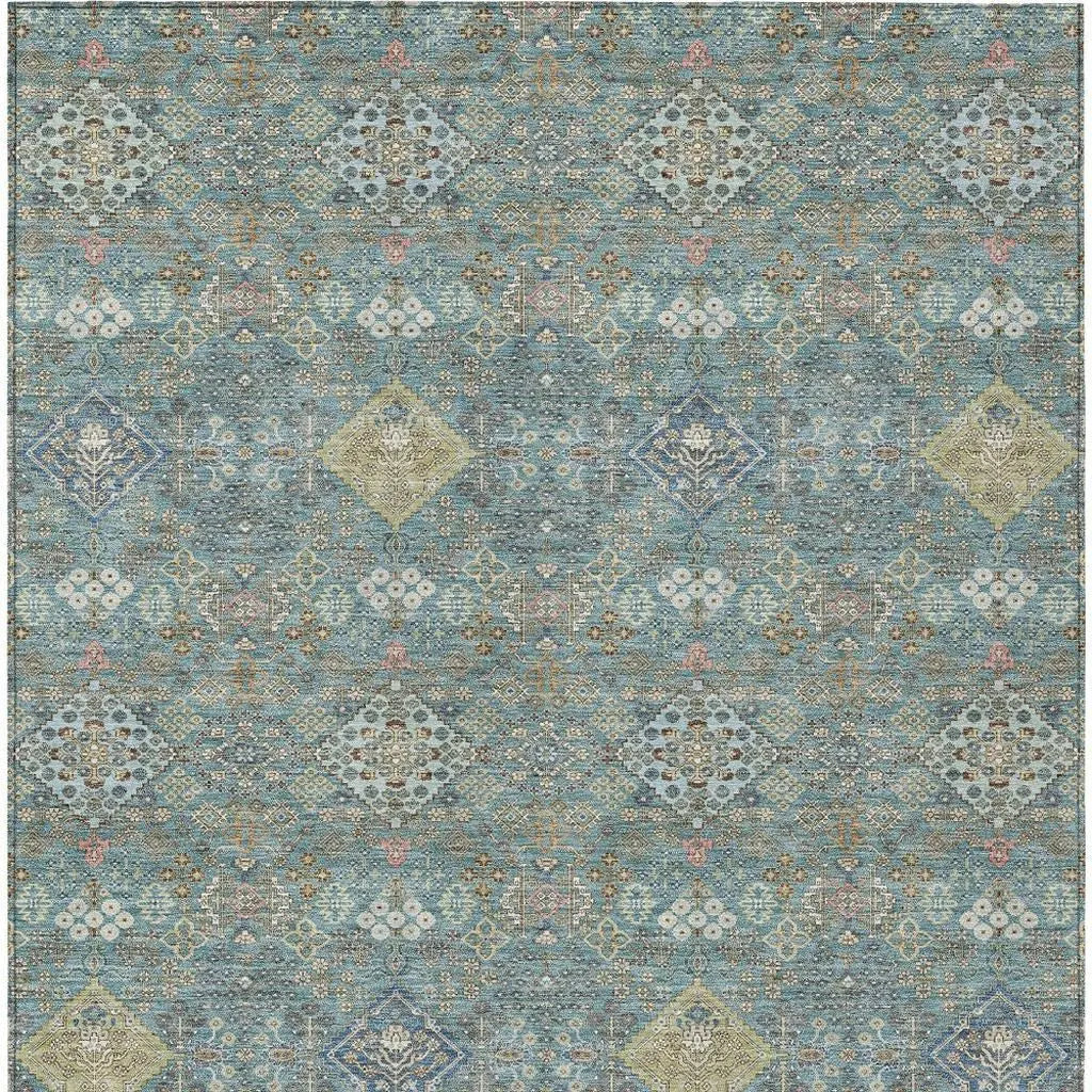 8' X 10' Teal Blue And Blue Oriental Washable Indoor Outdoor Area Rug Homeroots Outdoor