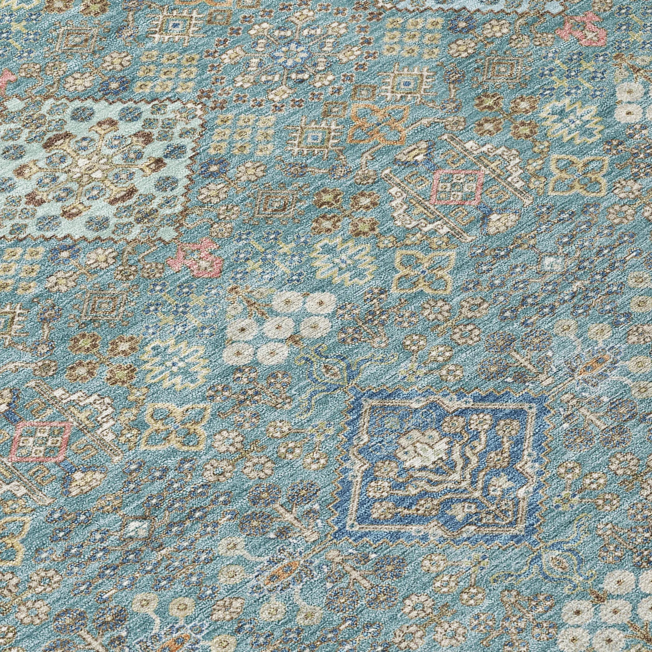 8' X 10' Teal Blue And Blue Oriental Washable Indoor Outdoor Area Rug Homeroots Outdoor