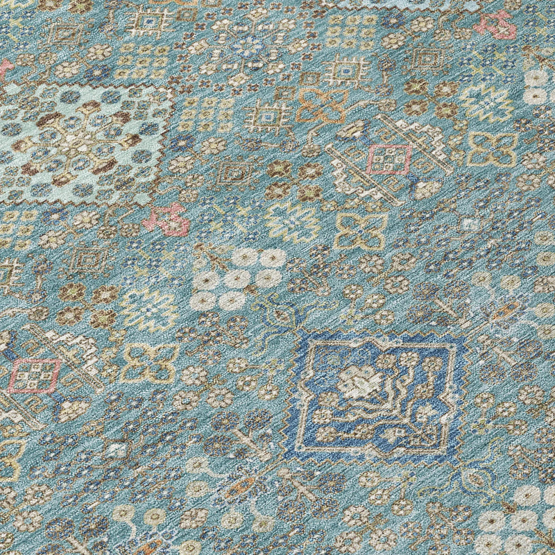8' X 10' Teal Blue And Blue Oriental Washable Indoor Outdoor Area Rug Homeroots Outdoor