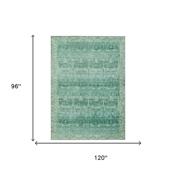 8' X 10' Teal Blue And Blue Tribal Washable Indoor Outdoor Area Rug Homeroots Outdoor