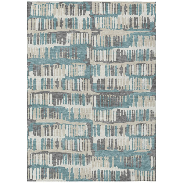 8' X 10' Teal Blue And Brown Abstract Washable Indoor Outdoor Area Rug Homeroots Outdoor