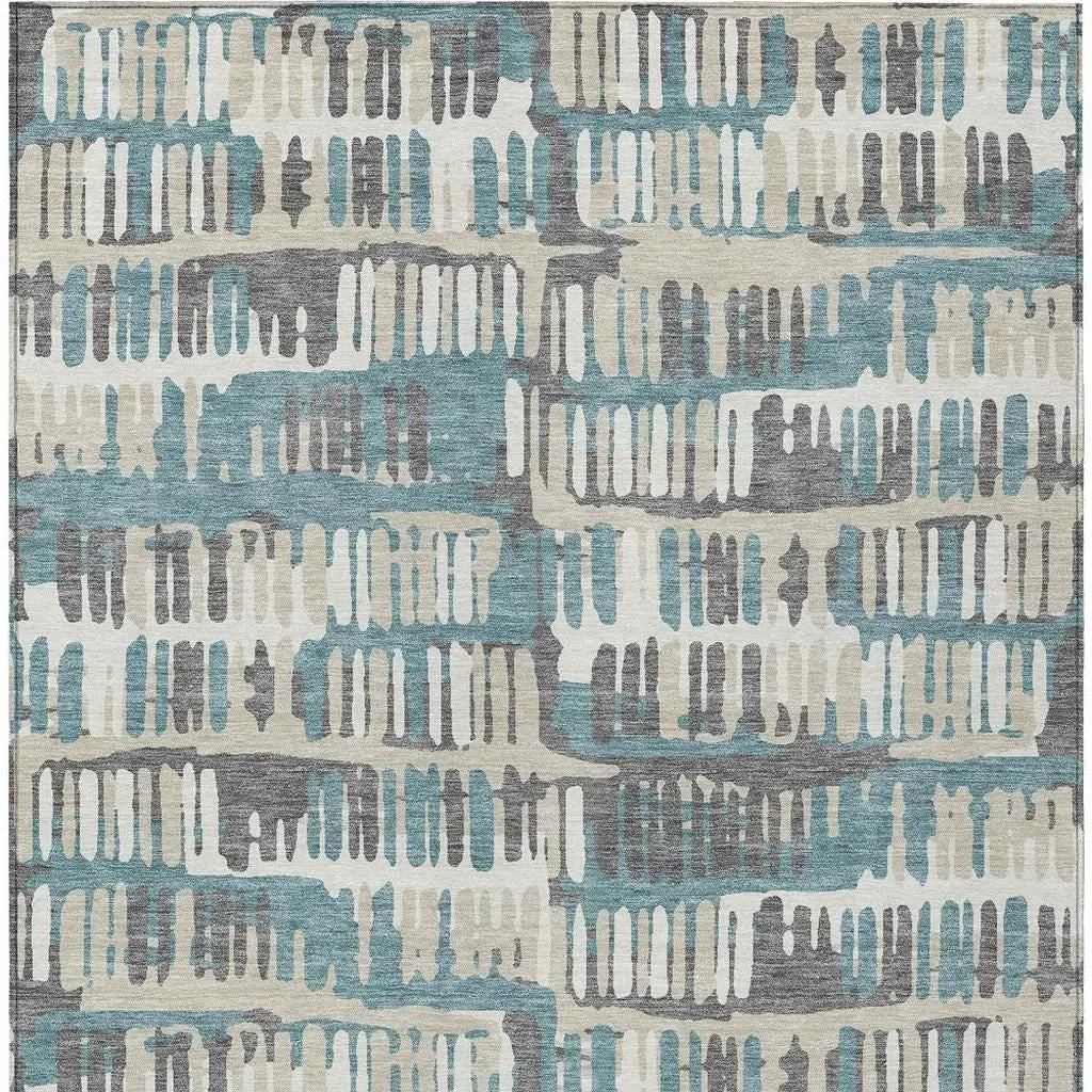 8' X 10' Teal Blue And Brown Abstract Washable Indoor Outdoor Area Rug Homeroots Outdoor