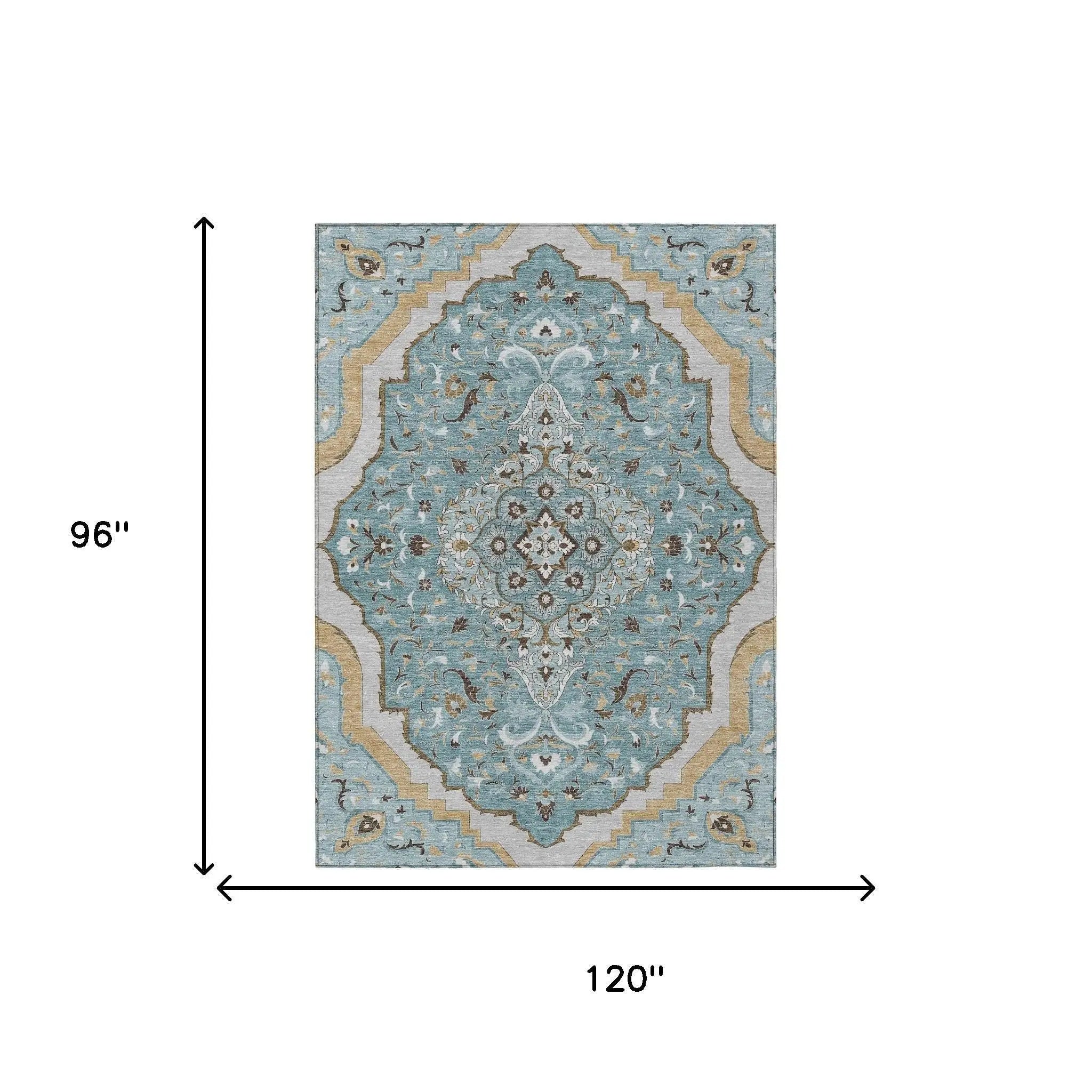 8' X 10' Teal Blue And Brown Medallion Washable Indoor Outdoor Area Rug Homeroots Outdoor