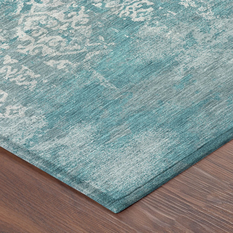 8' X 10' Teal Blue And Brown Oriental Washable Indoor Outdoor Area Rug Homeroots Outdoor