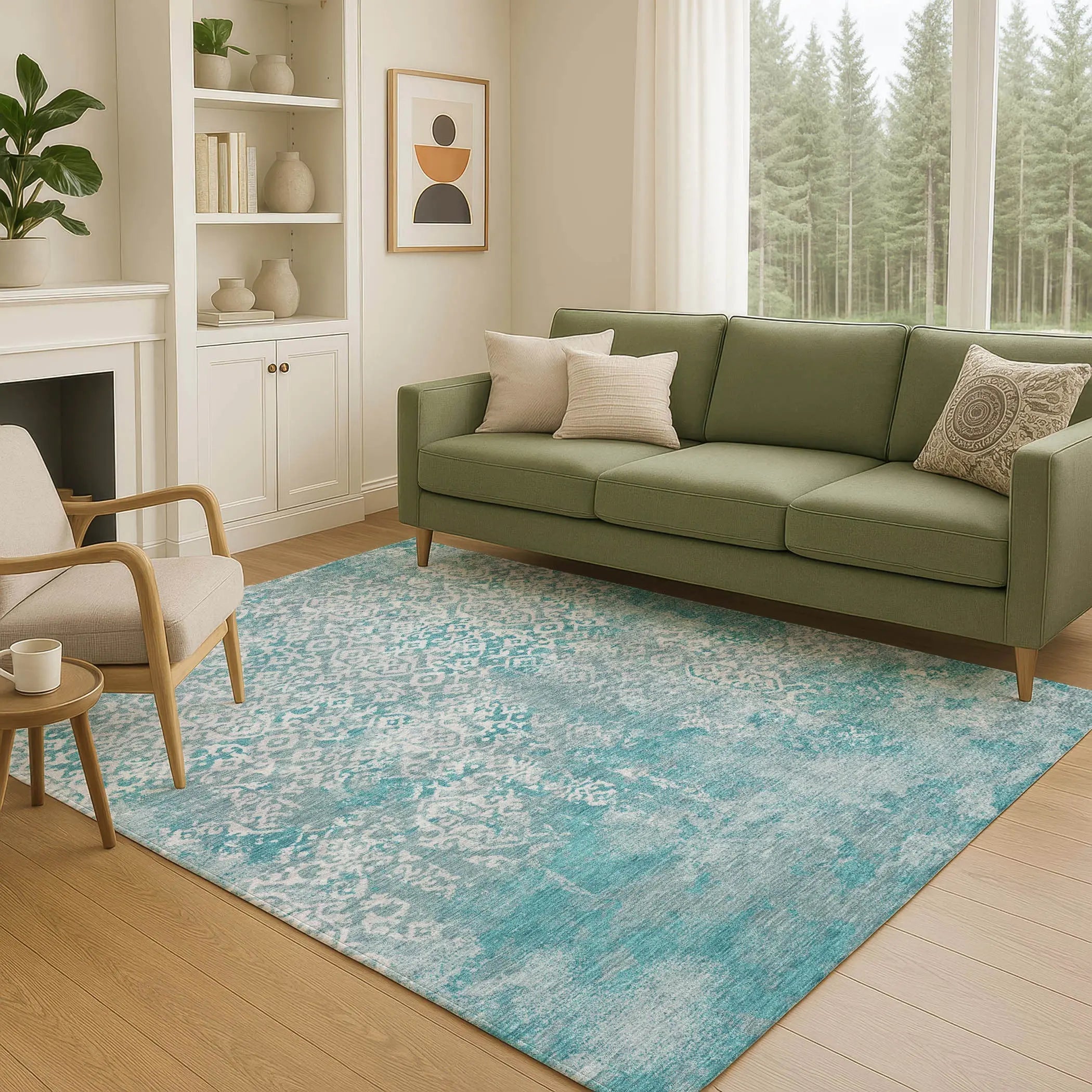 8' X 10' Teal Blue And Brown Oriental Washable Indoor Outdoor Area Rug Homeroots Outdoor