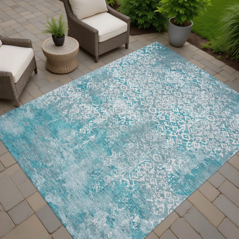8' X 10' Teal Blue And Brown Oriental Washable Indoor Outdoor Area Rug Homeroots Outdoor