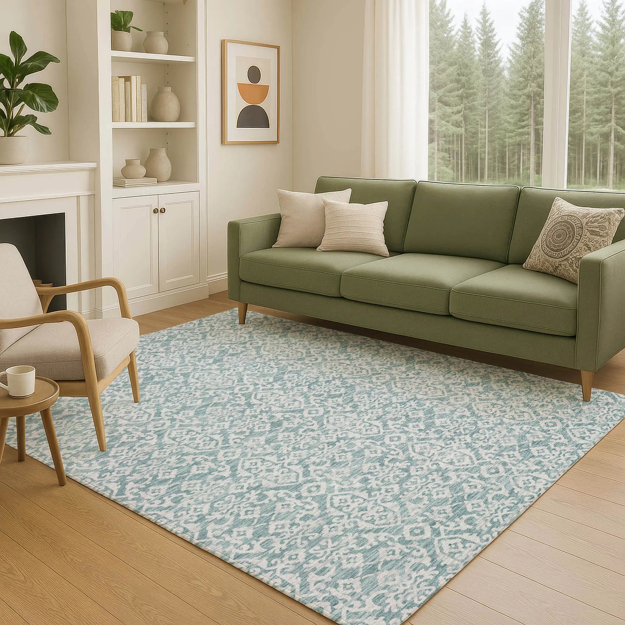 8' X 10' Teal Blue And Brown Oriental Washable Indoor Outdoor Area Rug Homeroots Outdoor