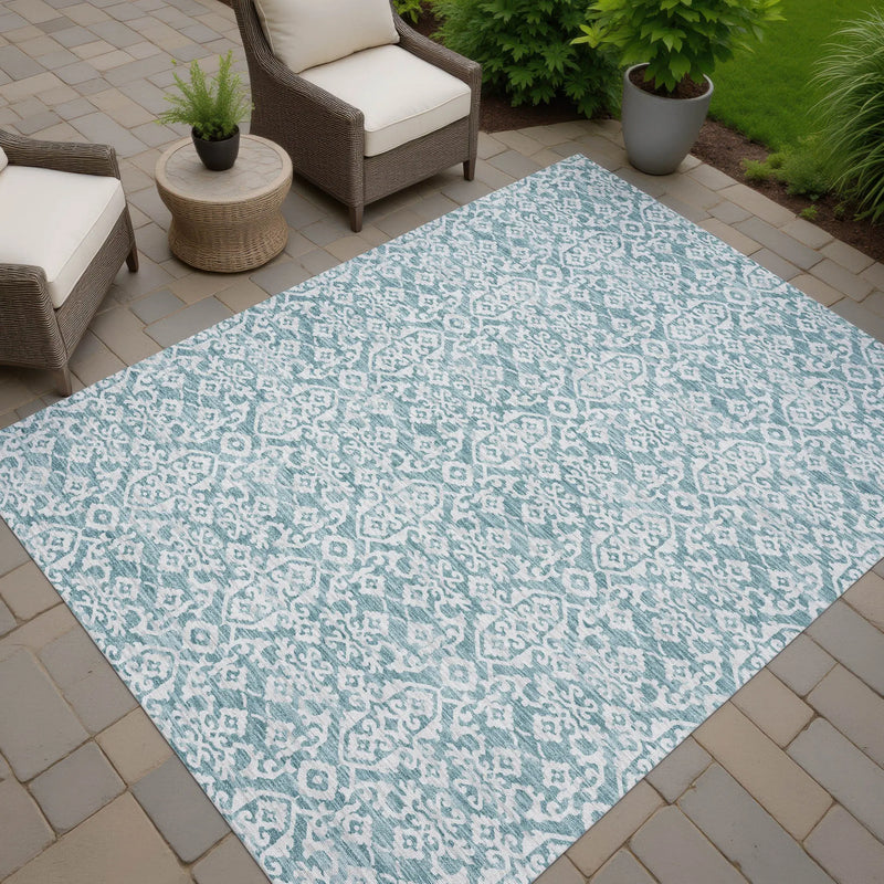 8' X 10' Teal Blue And Brown Oriental Washable Indoor Outdoor Area Rug Homeroots Outdoor