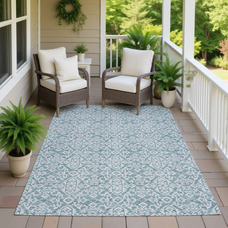 8' X 10' Teal Blue And Brown Oriental Washable Indoor Outdoor Area Rug Homeroots Outdoor