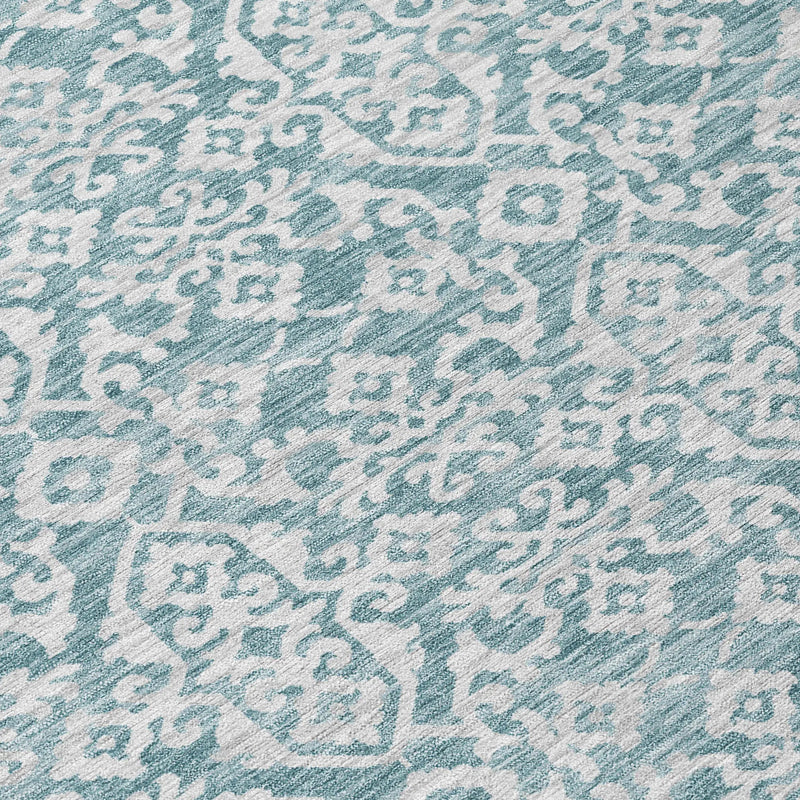 8' X 10' Teal Blue And Brown Oriental Washable Indoor Outdoor Area Rug Homeroots Outdoor
