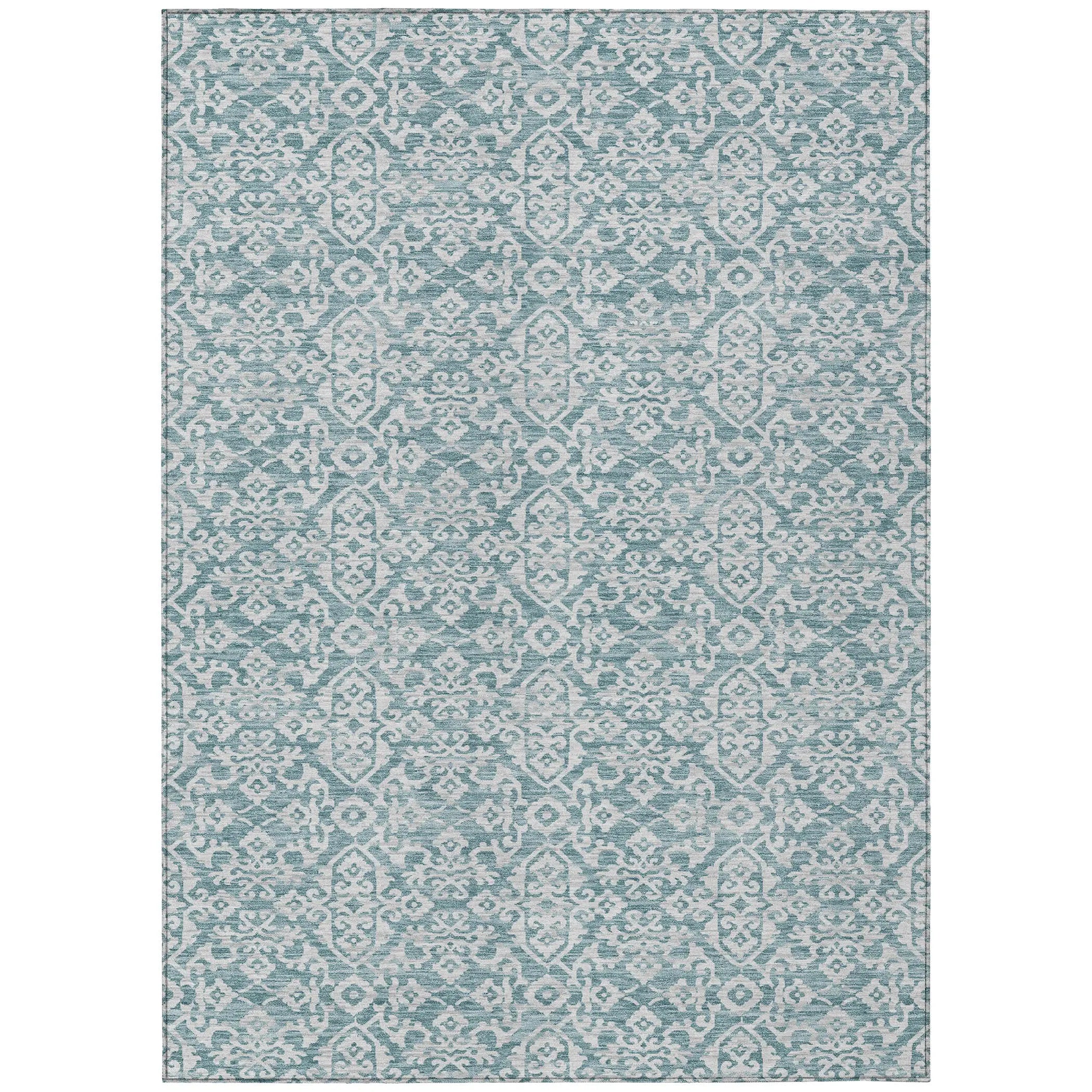 8' X 10' Teal Blue And Brown Oriental Washable Indoor Outdoor Area Rug Homeroots Outdoor
