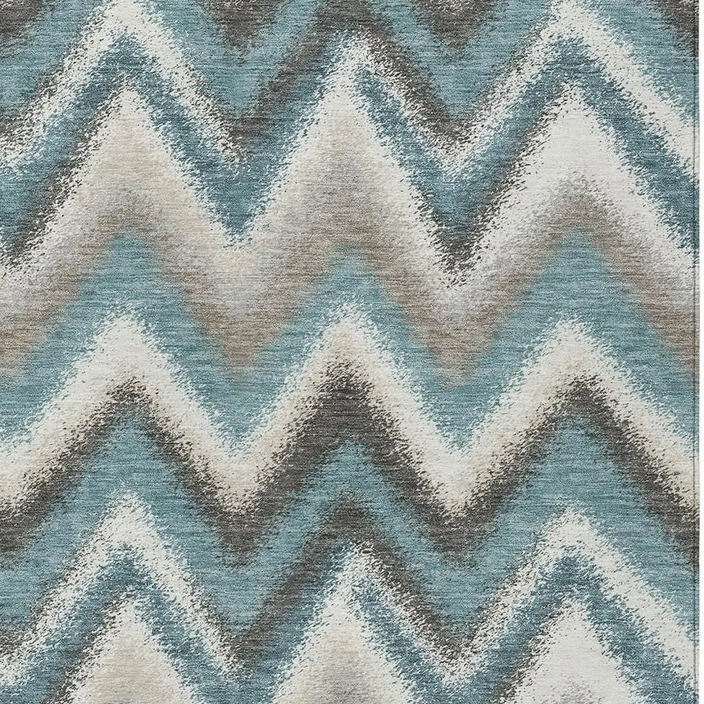 8' X 10' Teal Blue And Charcoal Geometric Washable Indoor Outdoor Area Rug Homeroots Outdoor