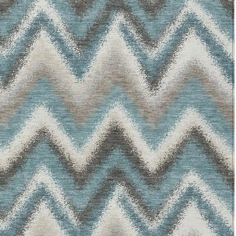 8' X 10' Teal Blue And Charcoal Geometric Washable Indoor Outdoor Area Rug Homeroots Outdoor