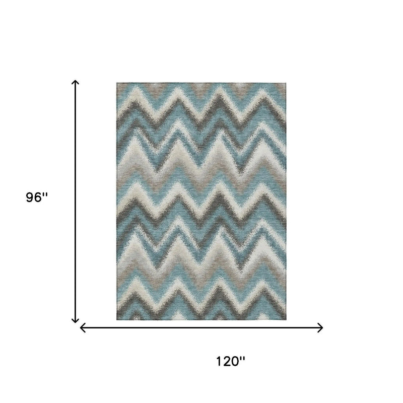 8' X 10' Teal Blue And Charcoal Geometric Washable Indoor Outdoor Area Rug Homeroots Outdoor