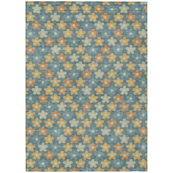 8' X 10' Teal Blue And Copper Floral Washable Indoor Outdoor Area Rug Homeroots Outdoor