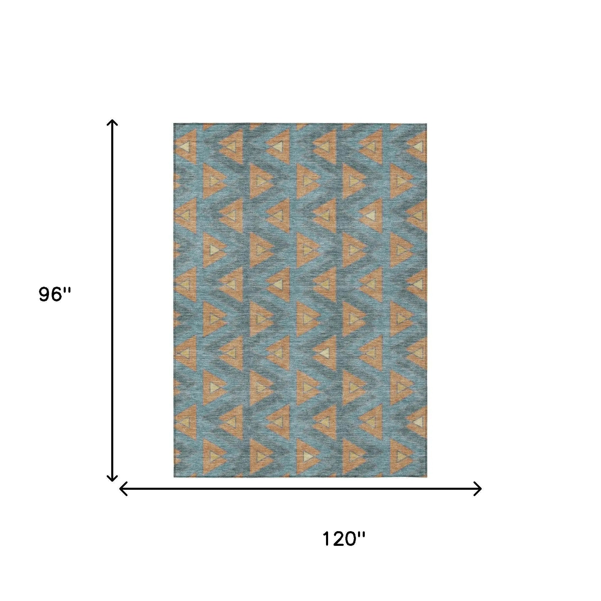 8' X 10' Teal Blue And Copper Geometric Washable Indoor Outdoor Area Rug Homeroots Outdoor