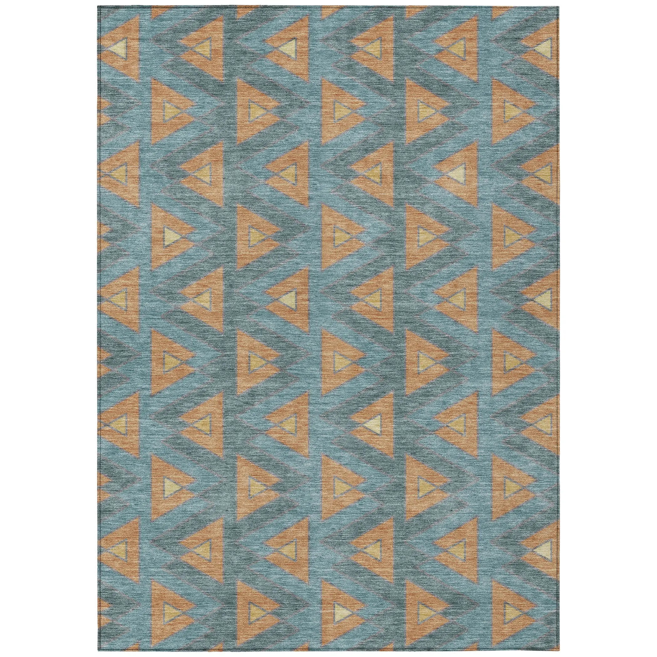 8' X 10' Teal Blue And Copper Geometric Washable Indoor Outdoor Area Rug Homeroots Outdoor
