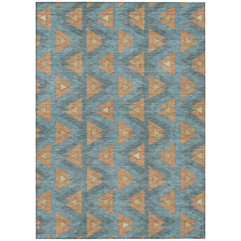 8' X 10' Teal Blue And Copper Geometric Washable Indoor Outdoor Area Rug Homeroots Outdoor
