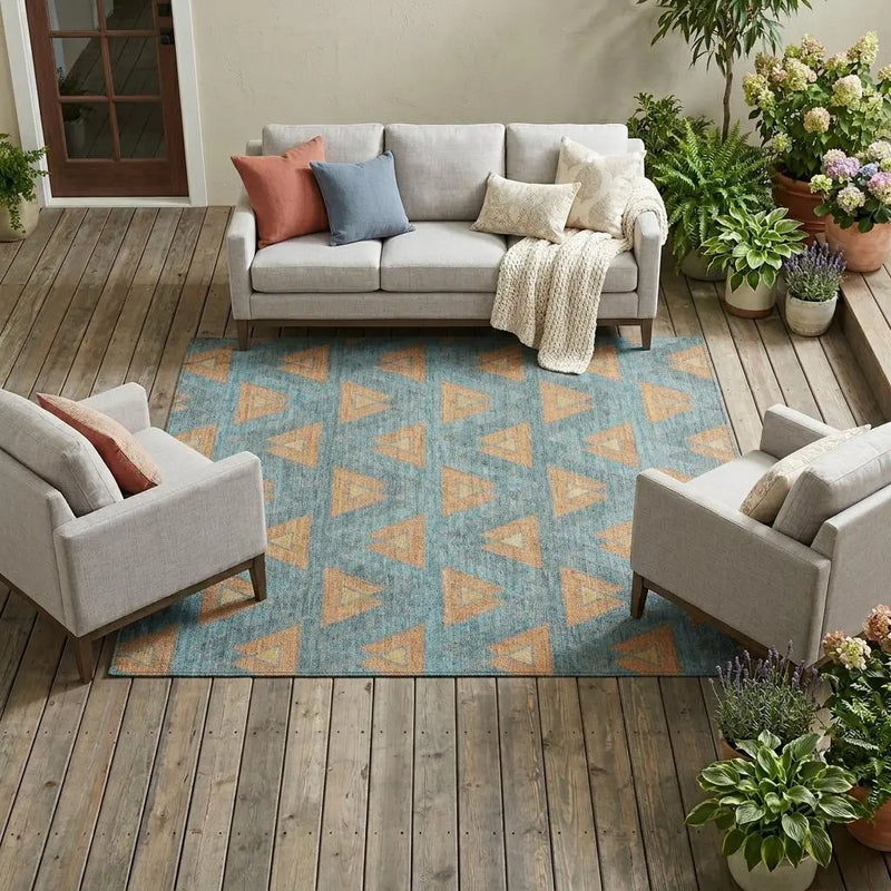 8' X 10' Teal Blue And Copper Geometric Washable Indoor Outdoor Area Rug Homeroots Outdoor