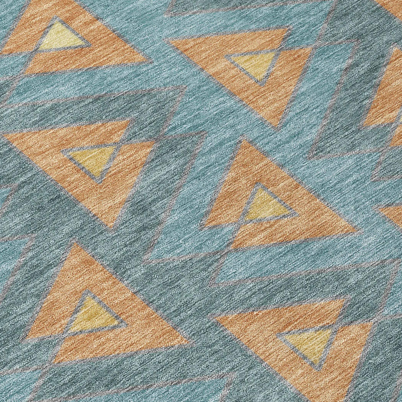 8' X 10' Teal Blue And Copper Geometric Washable Indoor Outdoor Area Rug Homeroots Outdoor