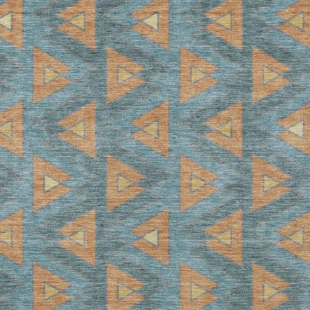 8' X 10' Teal Blue And Copper Geometric Washable Indoor Outdoor Area Rug Homeroots Outdoor