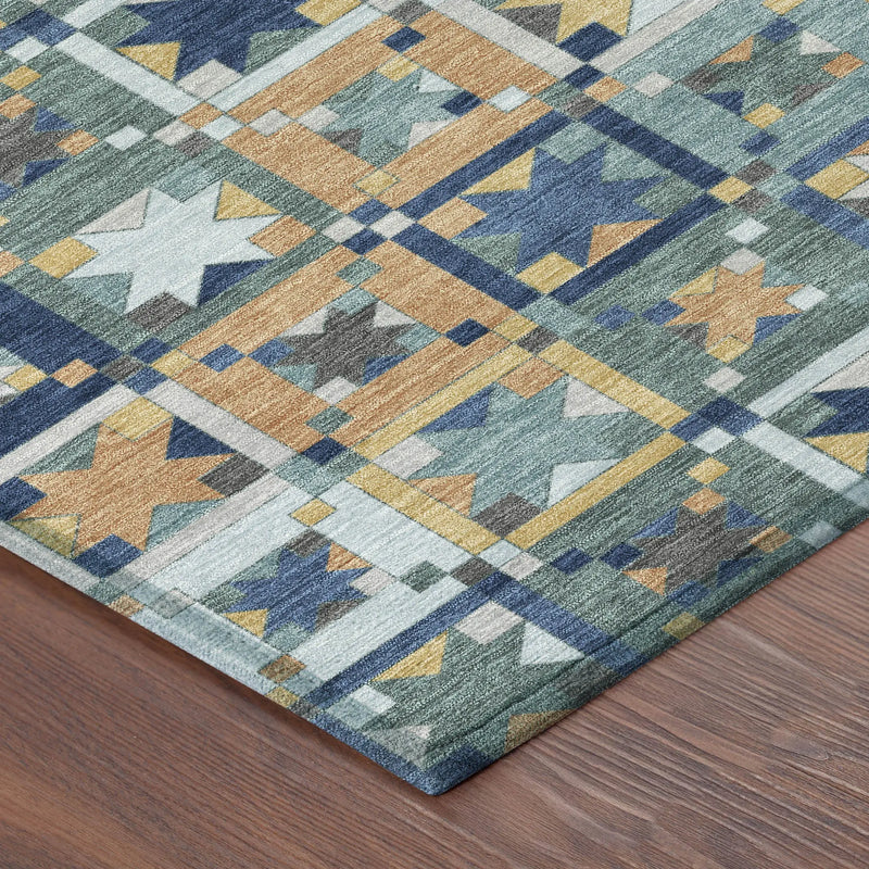 8' X 10' Teal Blue And Copper Patchwork Washable Indoor Outdoor Area Rug Homeroots Outdoor