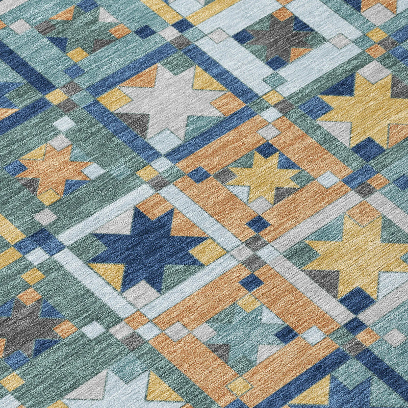 8' X 10' Teal Blue And Copper Patchwork Washable Indoor Outdoor Area Rug Homeroots Outdoor