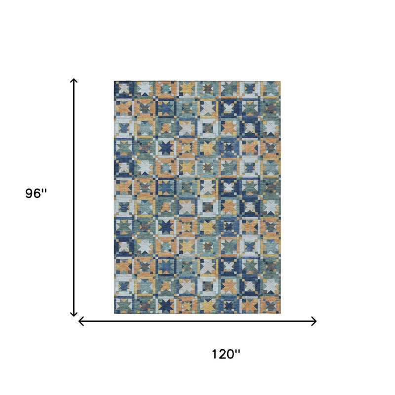 8' X 10' Teal Blue And Copper Patchwork Washable Indoor Outdoor Area Rug Homeroots Outdoor