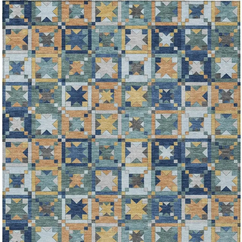 8' X 10' Teal Blue And Copper Patchwork Washable Indoor Outdoor Area Rug Homeroots Outdoor