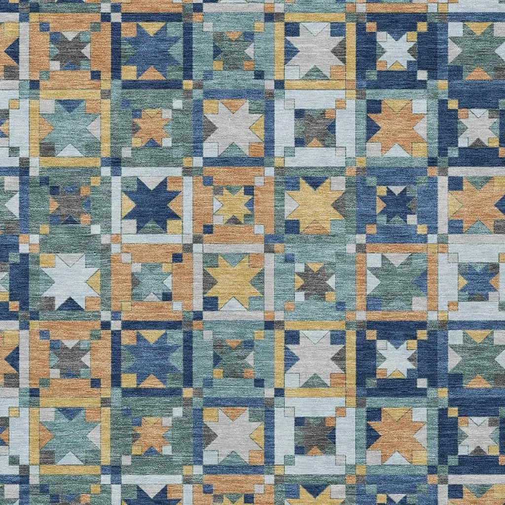 8' X 10' Teal Blue And Copper Patchwork Washable Indoor Outdoor Area Rug Homeroots Outdoor