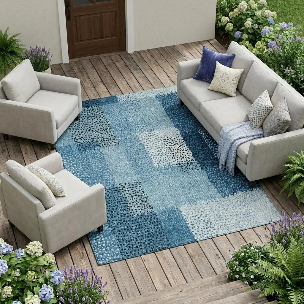8' X 10' Teal Blue And Denim Blue Abstract Washable Indoor Outdoor Area Rug Homeroots Outdoor