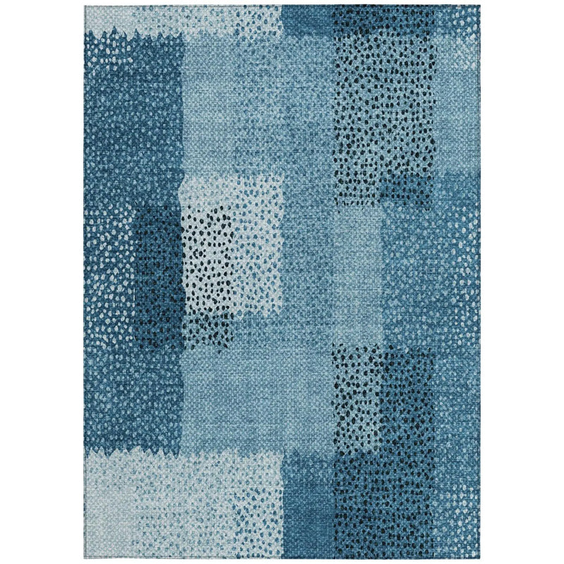 8' X 10' Teal Blue And Denim Blue Abstract Washable Indoor Outdoor Area Rug Homeroots Outdoor