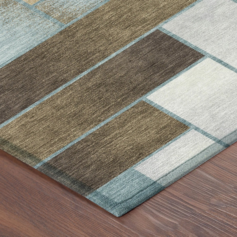8' X 10' Teal Blue And Gold Geometric Washable Indoor Outdoor Area Rug Homeroots Outdoor