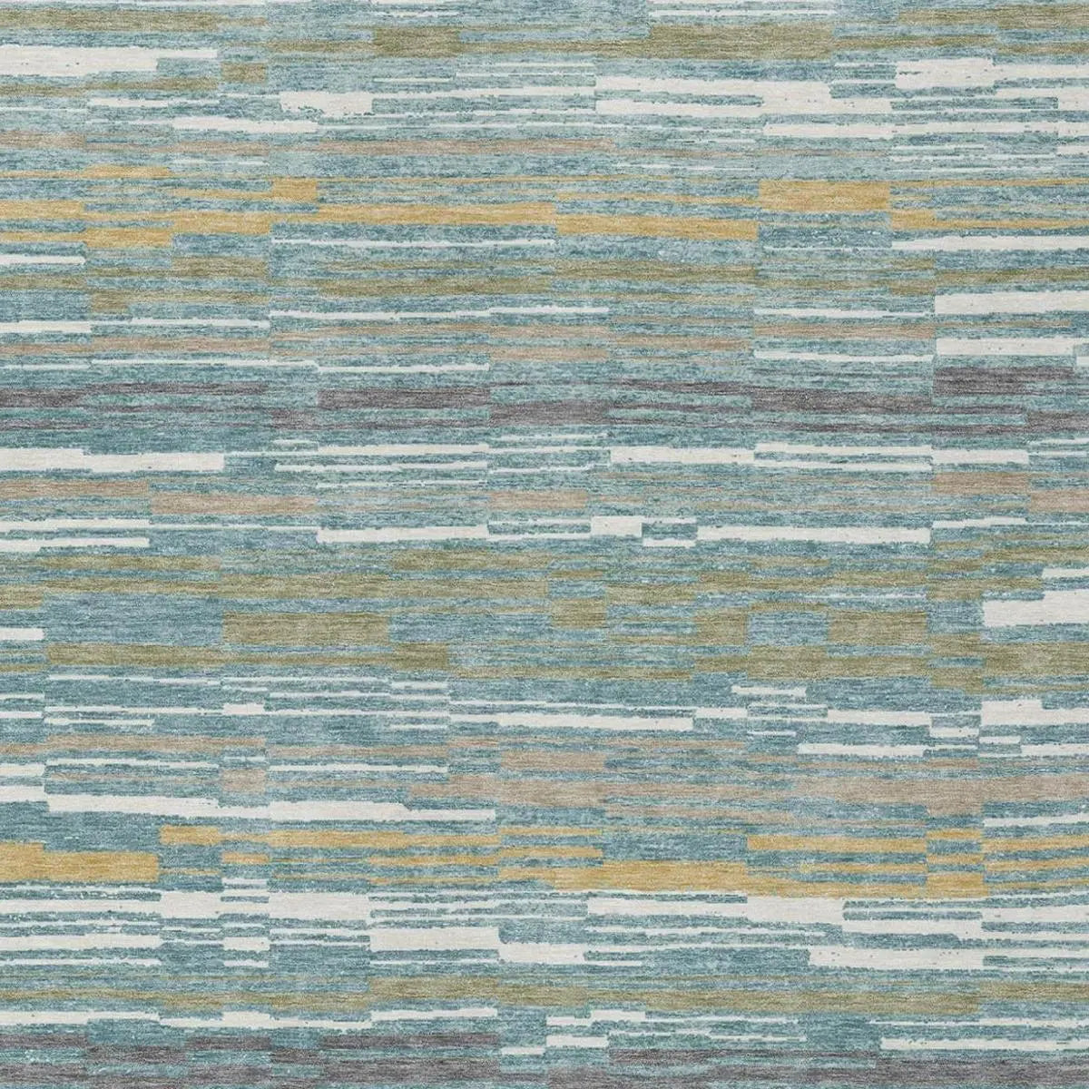 8' X 10' Teal Blue And Gold Striped Washable Indoor Outdoor Area Rug Homeroots Outdoor