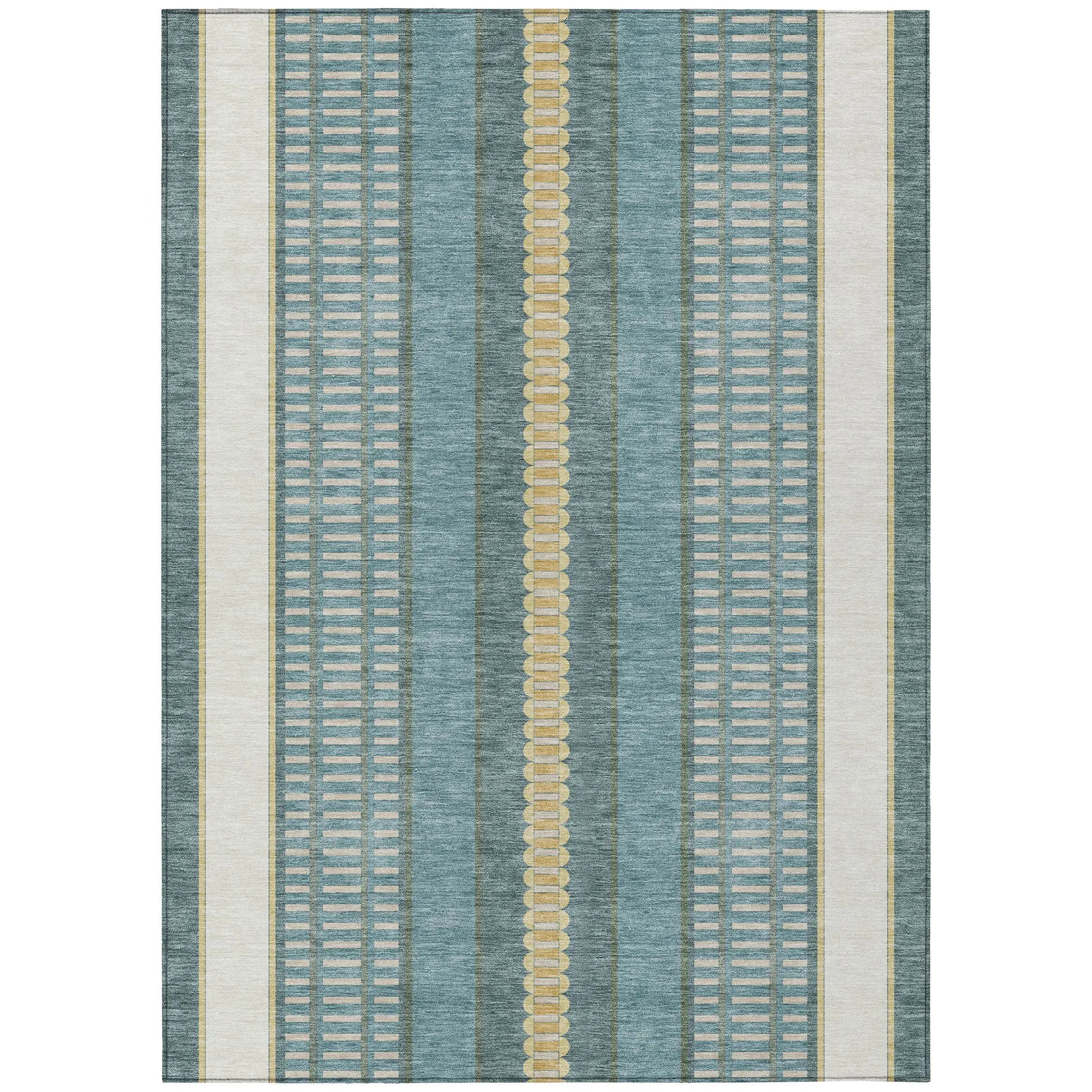 8' X 10' Teal Blue And Gold Striped Washable Indoor Outdoor Area Rug Homeroots Outdoor