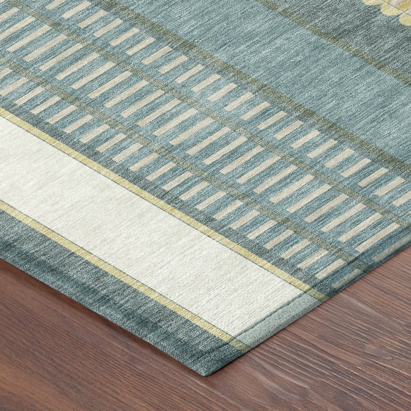 8' X 10' Teal Blue And Gold Striped Washable Indoor Outdoor Area Rug Homeroots Outdoor